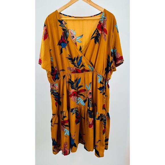 SHEIN Curve Plus Size 4xL Mustard Yellow‎ Floral Summer Dress - Picture 1 of 10